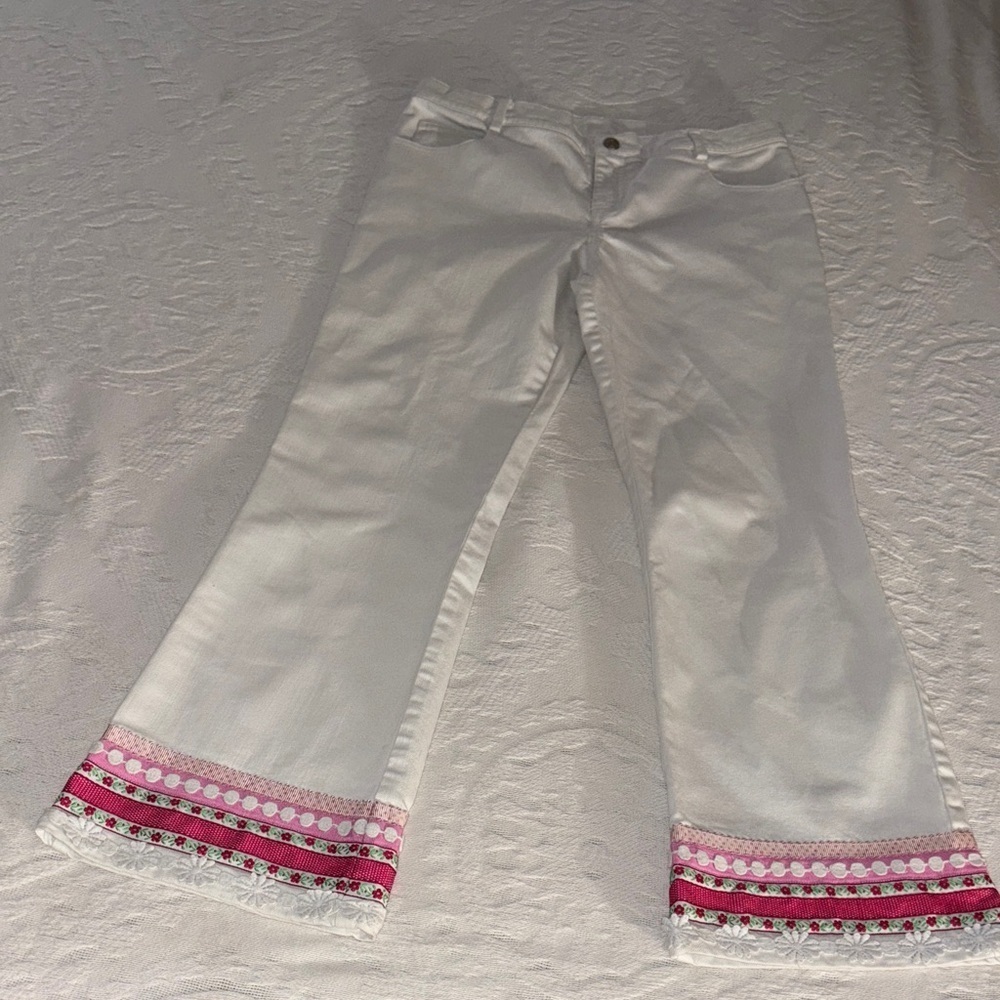 Gently Loved Girls White Flared Lilly Pulitzer Pink Trim 12
